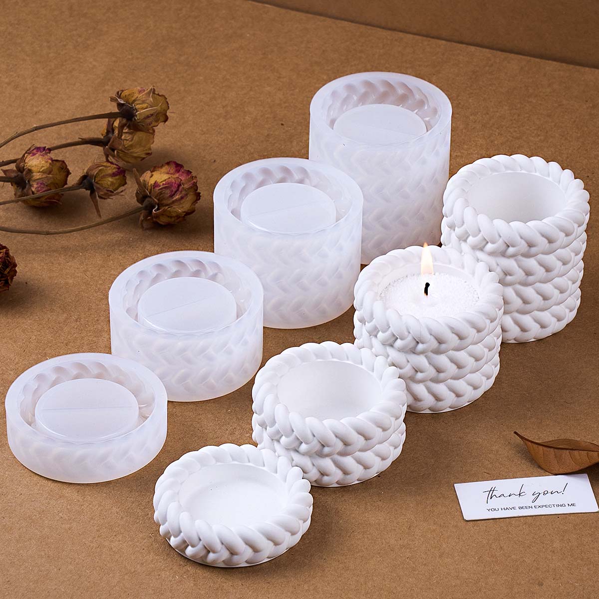 Coaster Mold Round - 1/2/3/4 verdiepingen henneptouw kaars pot siliconen