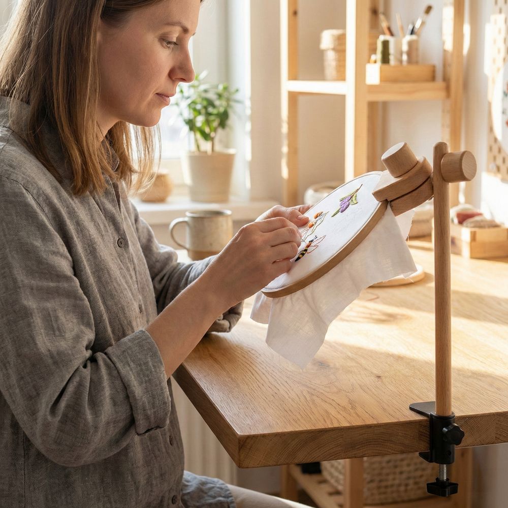 Wood Ring Blank - Beukenhouten borduurraam met lapstandaard, 360 graden