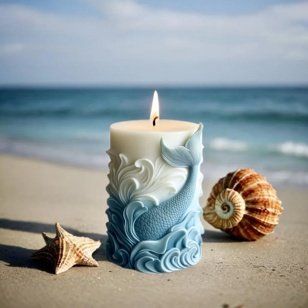 Resin Ocean Wave Mold - 2024 oceaangolf schuim cilindrische kaars siliconen