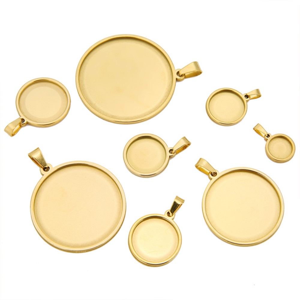 Bezels Set Pendant - 5 Stks/partij Roestvrijstalen Ronde Cabochon Cameo