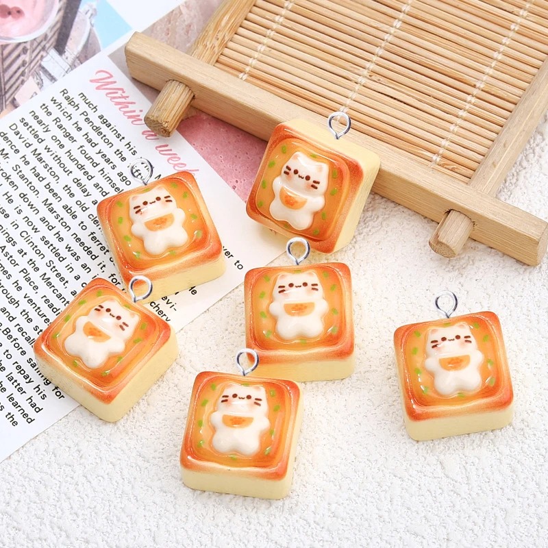 Resin Craft Projects - 10 stuks Kawaii Kat Toast Brood